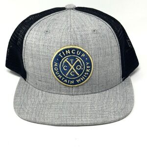 Tincup Mountain Whiskey Hat Cap Snapback Gray Black Mesh Back Round Patch